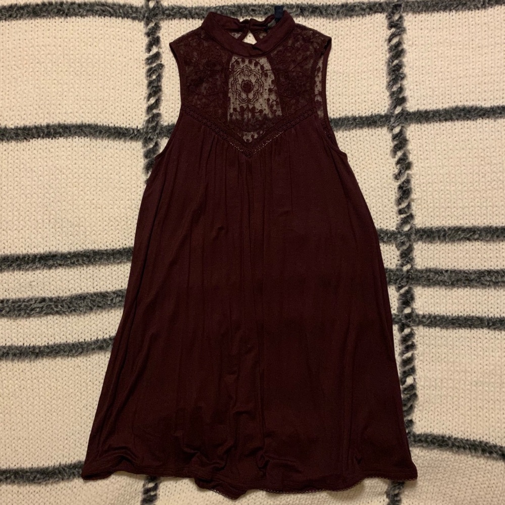 American Eagle Maroon Lace Mock Neck Dress